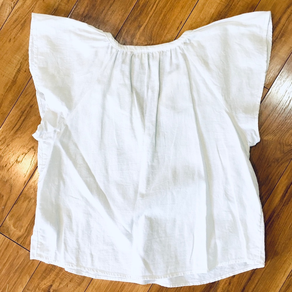 White boho summer beach coastal tee shirt blouse top shirt linen rayon medium - Picture 7 of 7
